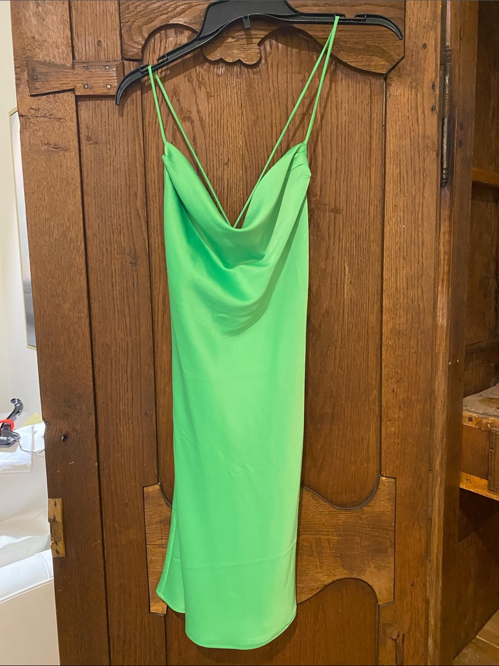 NWT- MNG Green Cowl Neck Mini Slip Dress - Women's